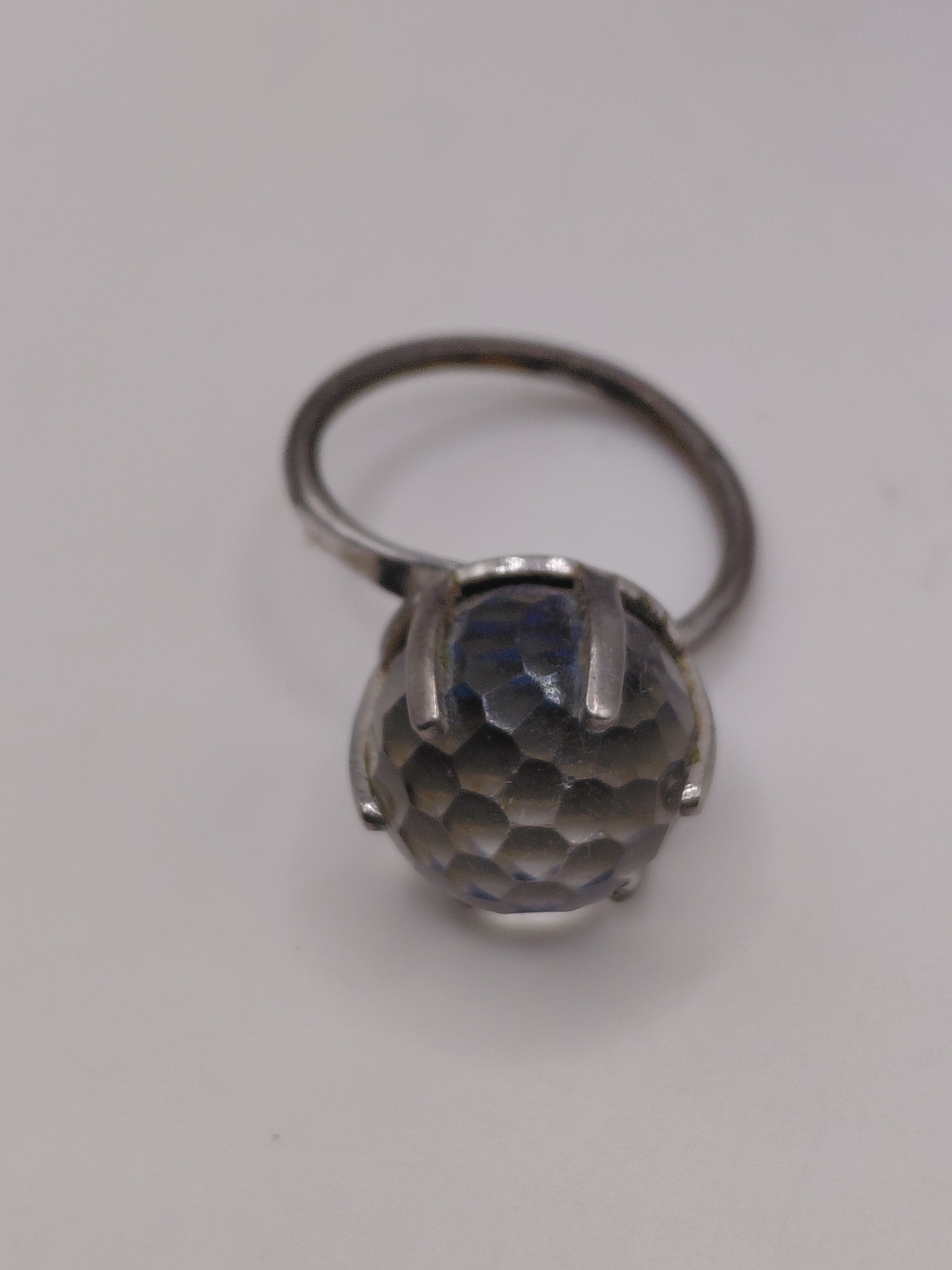 Vintage SARAH COVENTRY "Bermuda Blue" Disco Ball Glass Prism Ring Adjustable - Picture 4 of 4